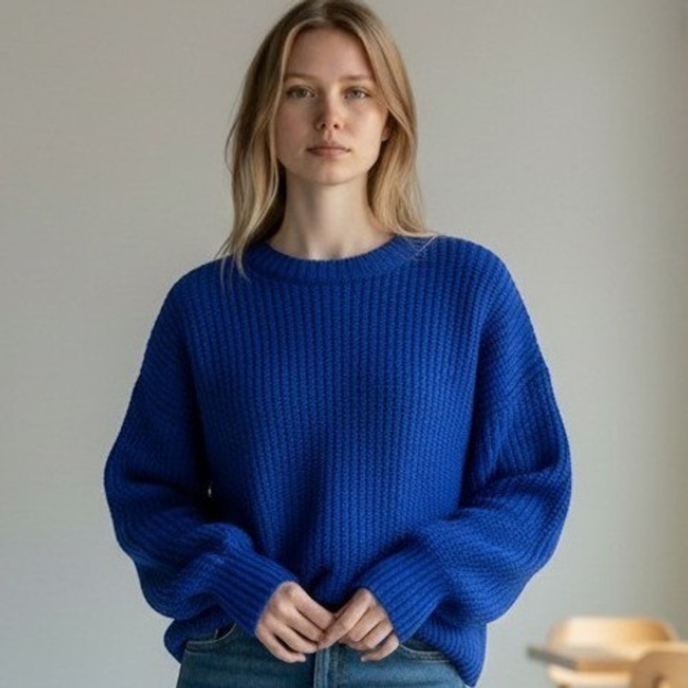 Greylin Womens Larson Blue Cozy Knit Fuzzy Sweater Small Timeless Grannycore